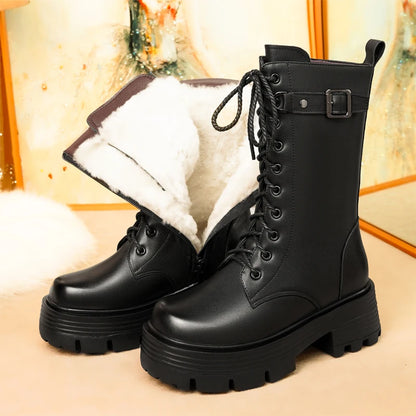 AIYUQI Women's Winter Shoes 2025 New Genuine Leather Women's Biker Boots Large Size 41 42 43 Warm Platform Women's Snow Boots