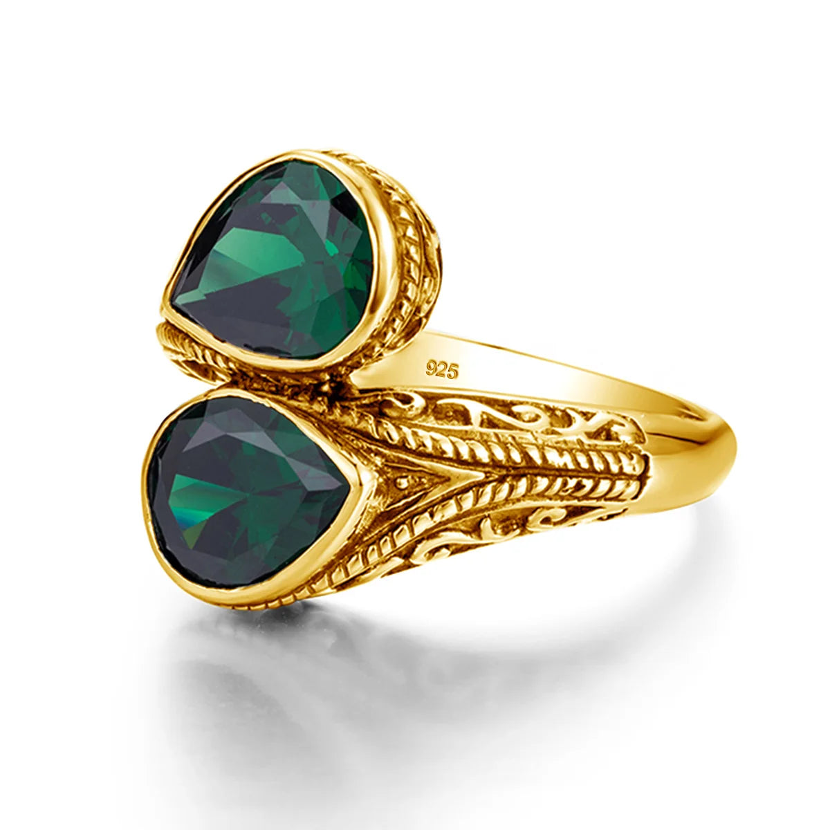Damen-Ring tropfenförmiger Smaragd in Silber mit goldfarbener Beschichtung Ideal Als Hochzeits- oder Festgeschenk