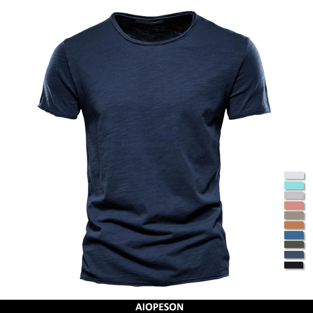 Herren-T-Shirt, kurzarm, Rundhalsausschnitt, einfarbiges dunkelblaues Design, Slim Fit
