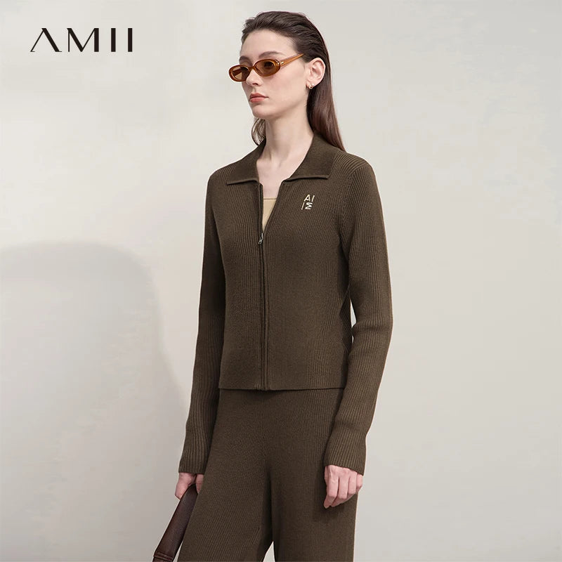 Damen-Strickjacke Buchstaben Slim Reißverschluss Wolle-Mix Herbst-Winter