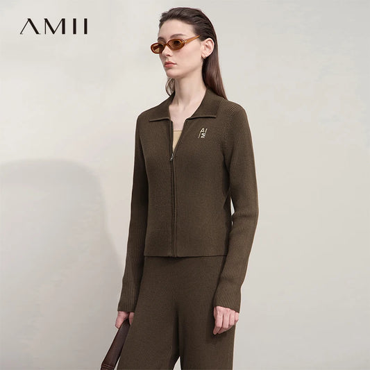 Damen-Strickjacke Buchstaben Slim Reißverschluss Wolle-Mix Herbst-Winter