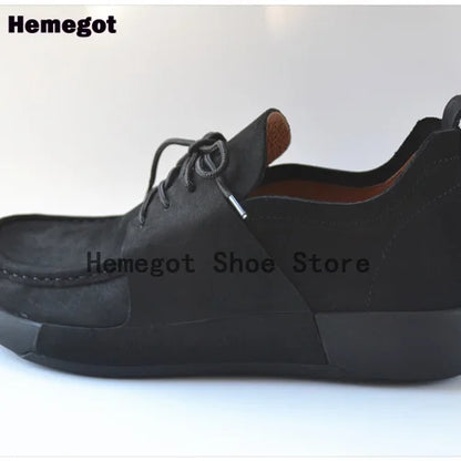 Black Flats Men Shoes Classic British Style Men's Casual Leather Shoes for Outdoor Camping Anti-Slip Leather Handmade Men Shoes