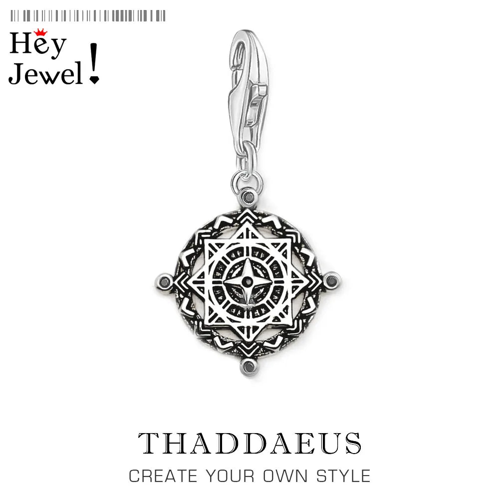 Damen-Charm-Anhänger Kompass Vintage Disc aus Sterlingsilber