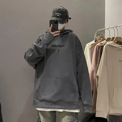 Lässiger Herren-Hoodie mit Rundhalsausschnitt und Vintage-Cartoon-Print – ideal für Herbst und Winter