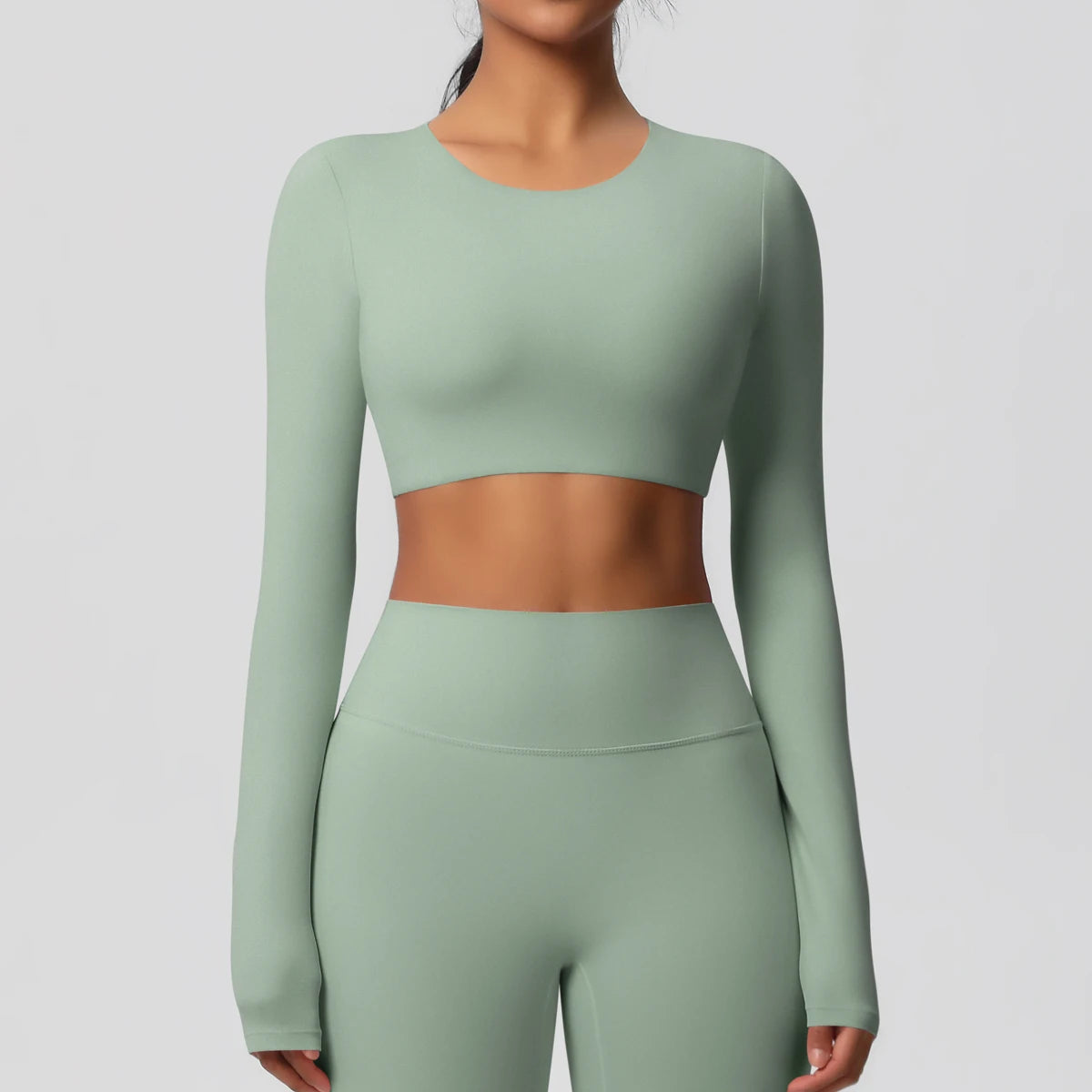 Damen Sportshirt, langarm, kurz geschnitten, Rundhalsausschnitt, mintgrün