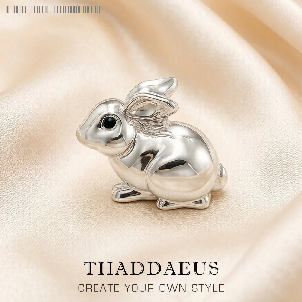 Kaninchen-Anhänger aus 925 Sterlingsilber mit Öse, silberfarbenes Tiermotiv