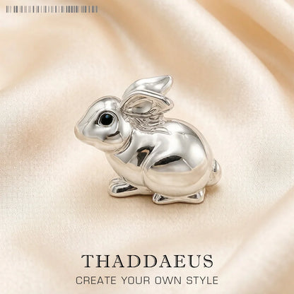 Kaninchen-Anhänger aus 925 Sterlingsilber mit Öse, silberfarbenes Tiermotiv