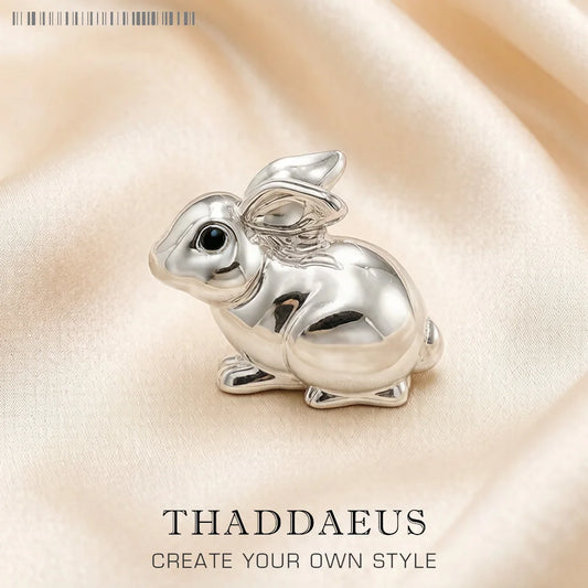 Kaninchen-Anhänger aus 925 Sterlingsilber mit Öse, silberfarbenes Tiermotiv