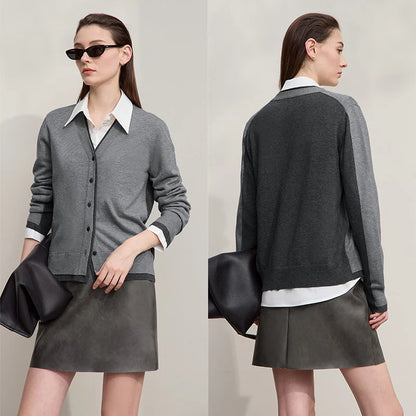 Damen-Strickjacke V-Ausschnitt koreanisch Fake-Zweiteilig Wolle locker Herbst