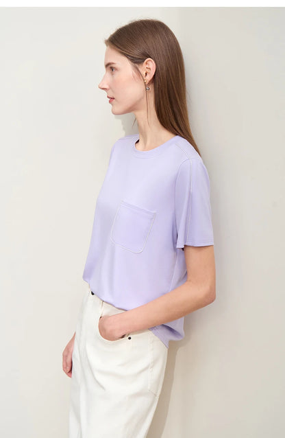 Damen Sommer-T-Shirts im minimalistischen Stil mit O-Ausschnitt und kurzen Ärmeln