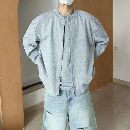 Herbst Vintage gefälschte zweiteilige Sweatshirts für Männer einfarbige Henley Neck Button Jacken koreanische Mode lose y2k Sudaderas