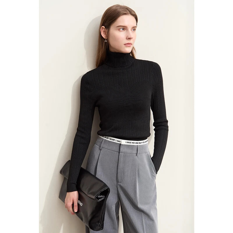 Damen-Rollkragenpullover Slim Polyester-Viskose Herbst-Winter