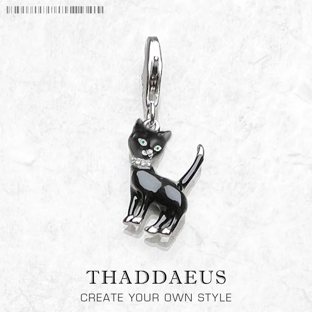 Damen-Charm-Anhänger schwarze Katze süß DIY Club aus Sterlingsilber