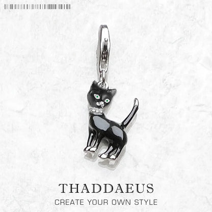 Damen-Charm-Anhänger schwarze Katze süß DIY Club aus Sterlingsilber