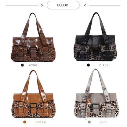 Damen-Umhängetasche aus Kunstleder Leoparddruck Bronze Crossbody-Tasche mit großem Fassungsvermögen