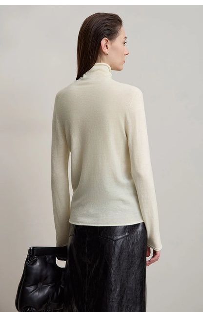 Damen-Rollkragenpullover 100 % Wolle gerade einfarbig Herbst-Winter