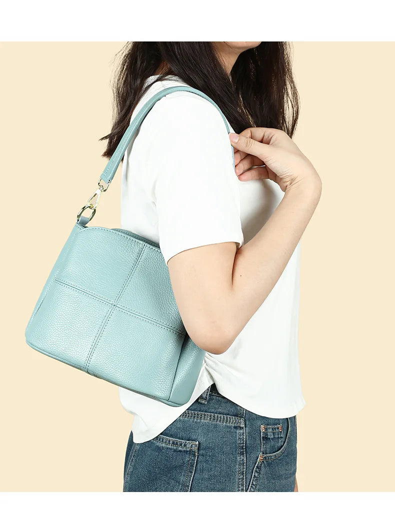 Damen-Schultertasche aus Leder Vintage Schwarz Großes Fassungsvermögen Crossbody-Tasche