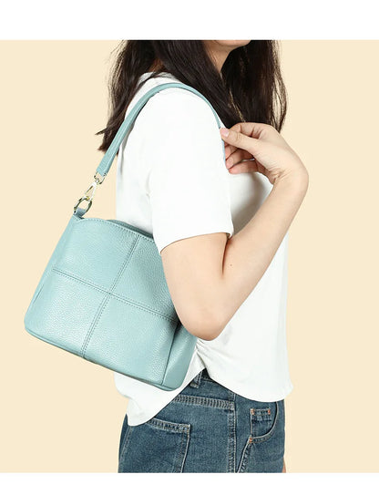 Damen-Schultertasche aus Leder Vintage Schwarz Großes Fassungsvermögen Crossbody-Tasche