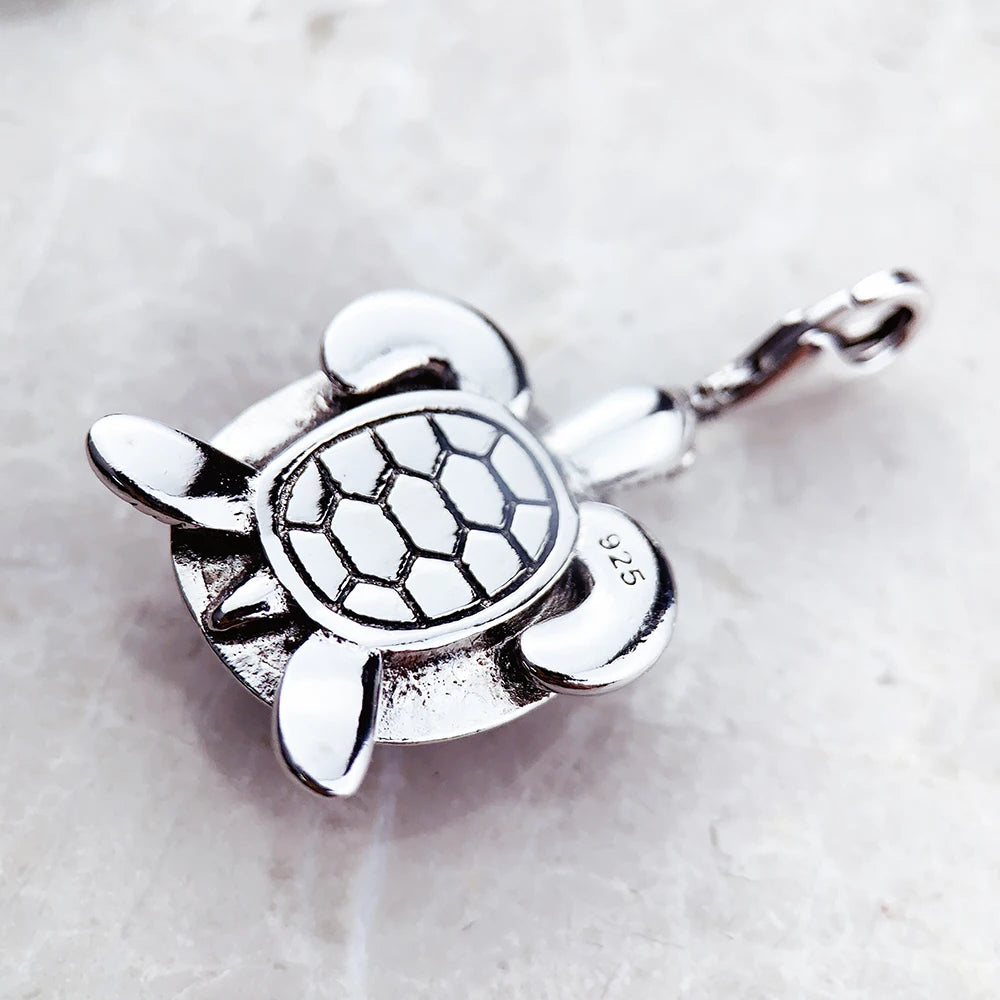 Damen-Charm-Anhänger Schildkröte groß grün II aus Sterlingsilber