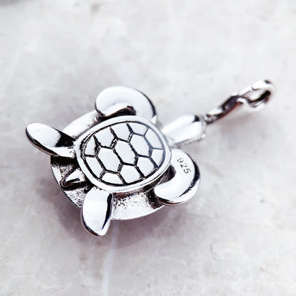 Damen-Charm-Anhänger Schildkröte groß grün II aus Sterlingsilber