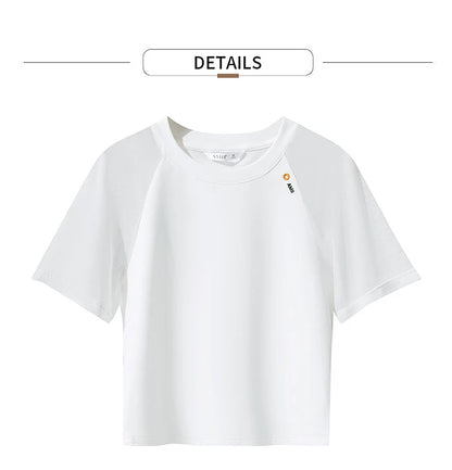 Damen T-Shirt im Casual-Stil mit gesticktem Rundhals und kurzen Ärmeln