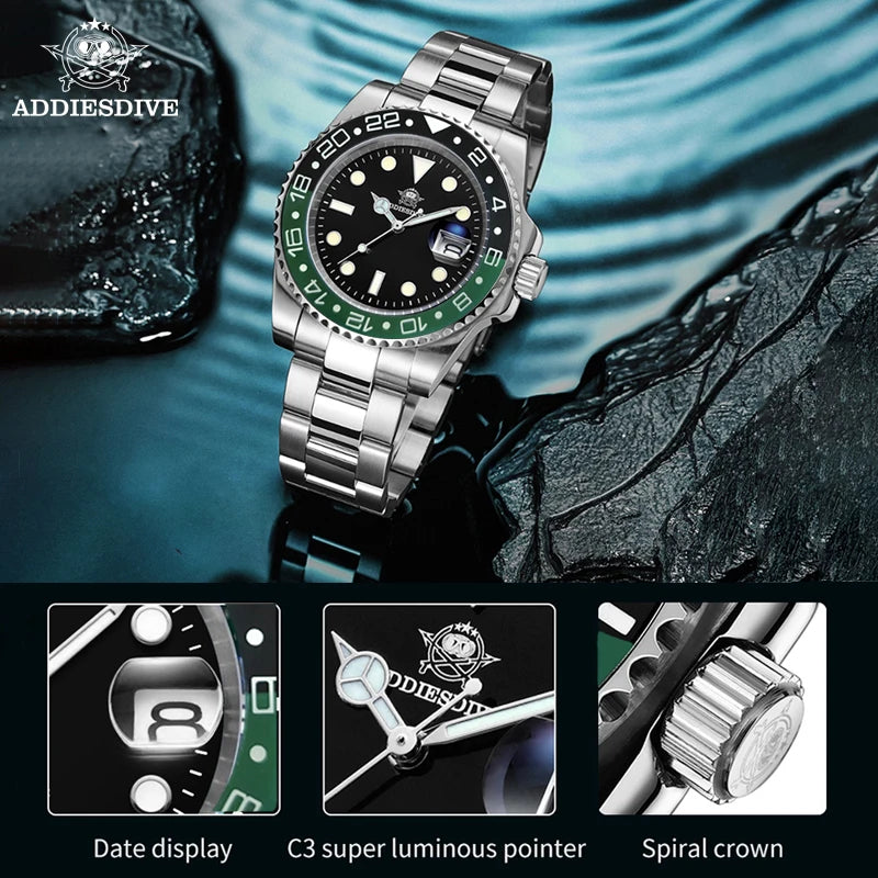 Herren-Taucheruhr mit Keramikluenette und NH35-Automatikwerk