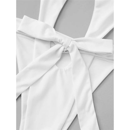 Damen Badeanzug Cut-Out Neckholder Trikini hoher Beinausschnitt Monokini gepolstert
