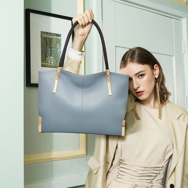 Damen Schultertasche Elegant aus Spaltleder mit Großem Fassungsvermögen