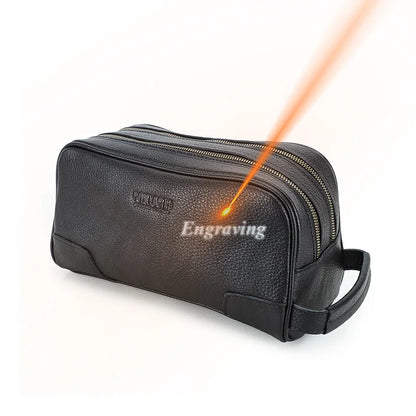 Schwarze Herren-Clutch aus Leder mit durchgehendem Reißverschluss und abnehmbarem Riemen