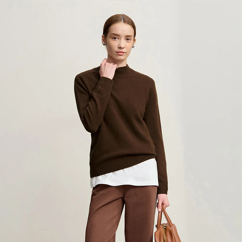 Damen-Halbrollkragen-Pullover 100 % Wolle warm vielseitig Winter