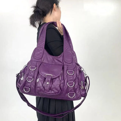 Damen-Umhängetasche Mit Mehrfachfächern Kleine Kunstleder-Satchel für Alltag und Freizeit