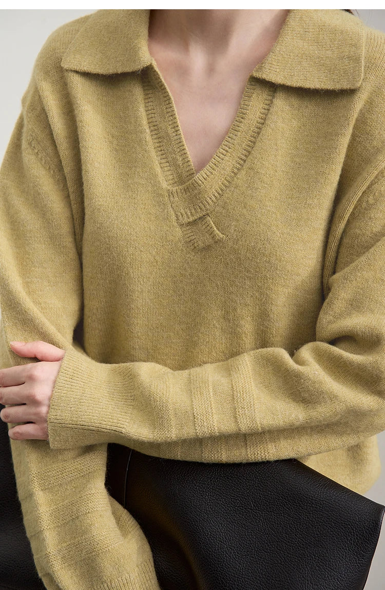 Damen V-Ausschnitt Pullover locker Raglan Wolle-Mix Pendler Herbst