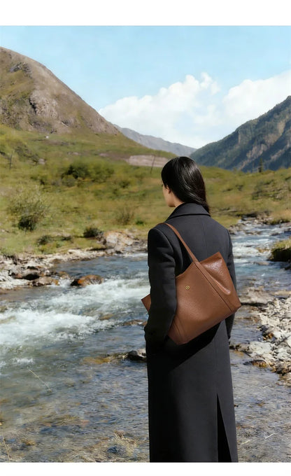 Damen-Tote-Tasche aus Rindleder mit großer Kapazität und leichtem Gewicht für Pendeln und Alltag