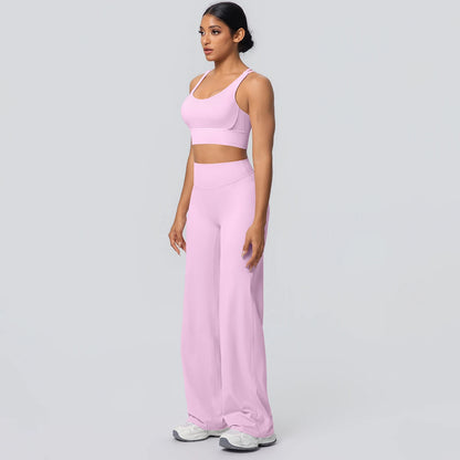 Damen-Sportset in Flieder: ärmelloses Crop-Top und lange weite Hose