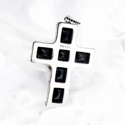 Damen-Anhänger Kreuz geschwärzt schwarze Zirkonia Vintage aus Sterlingsilber