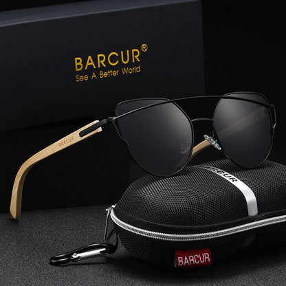 Damen-Sonnenbrille Katzenauge Bambus UV400 polarisiert Luxus