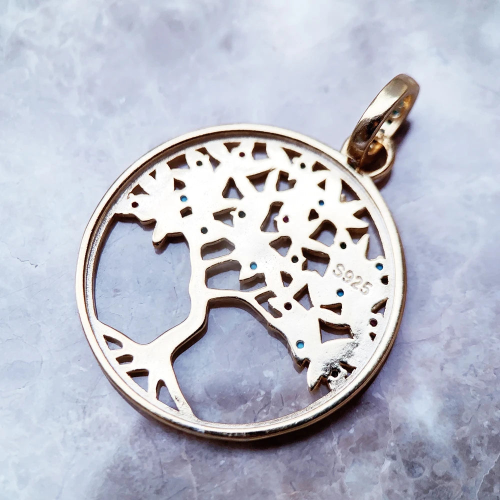 Damen-Charm-Anhänger goldener Baum Böhmen romantisch aus Sterlingsilber
