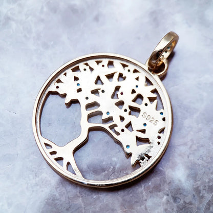 Damen-Charm-Anhänger goldener Baum Böhmen romantisch aus Sterlingsilber