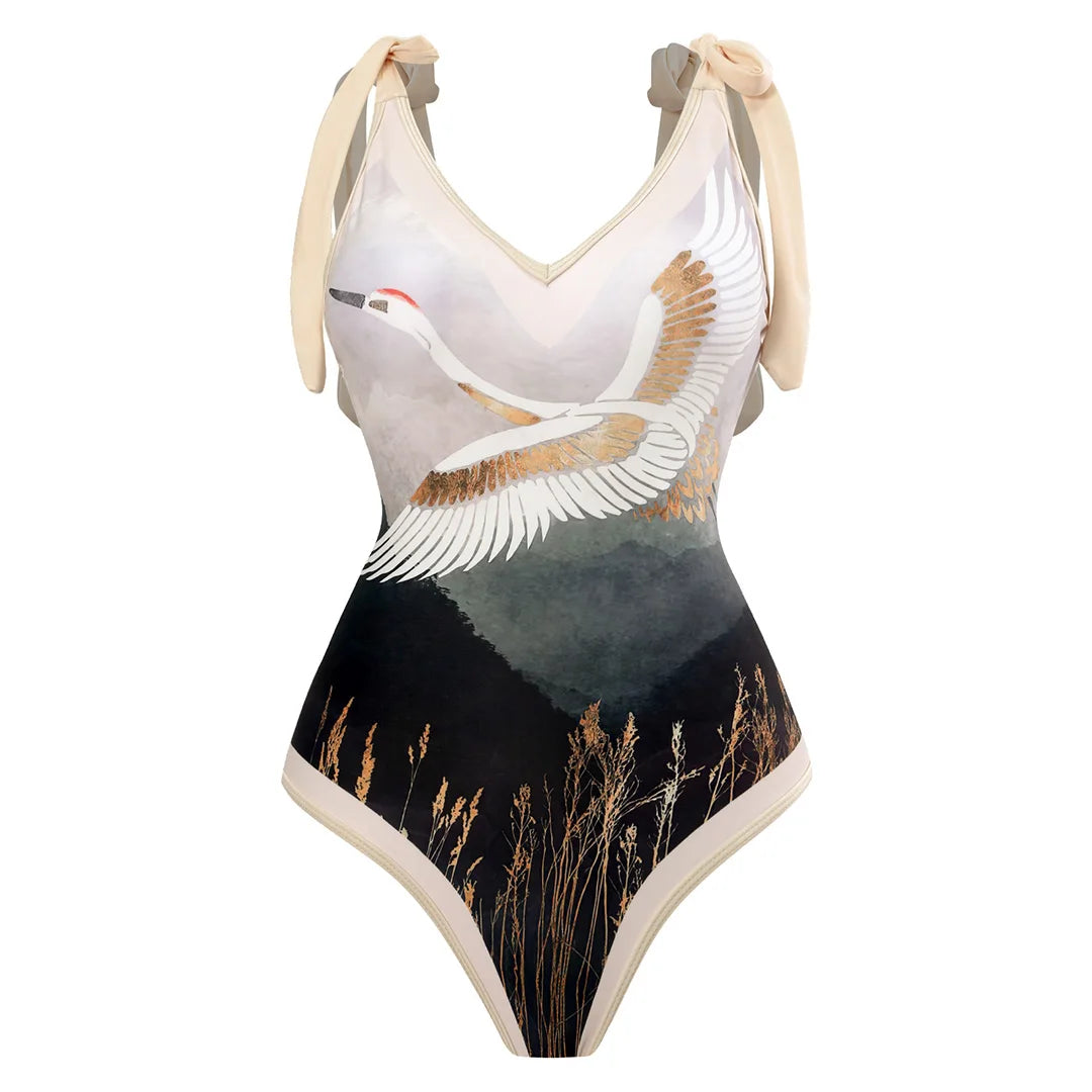 Damen Badeanzug Leopard Spleiß V-Ausschnitt mit Rock Monokini