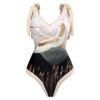 Damen Badeanzug Leopard Spleiß V-Ausschnitt mit Rock Monokini