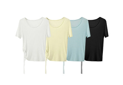 Sommer-Pullover, Rundhals-Kurzarm: weiß, beige, hellblau und schwarz