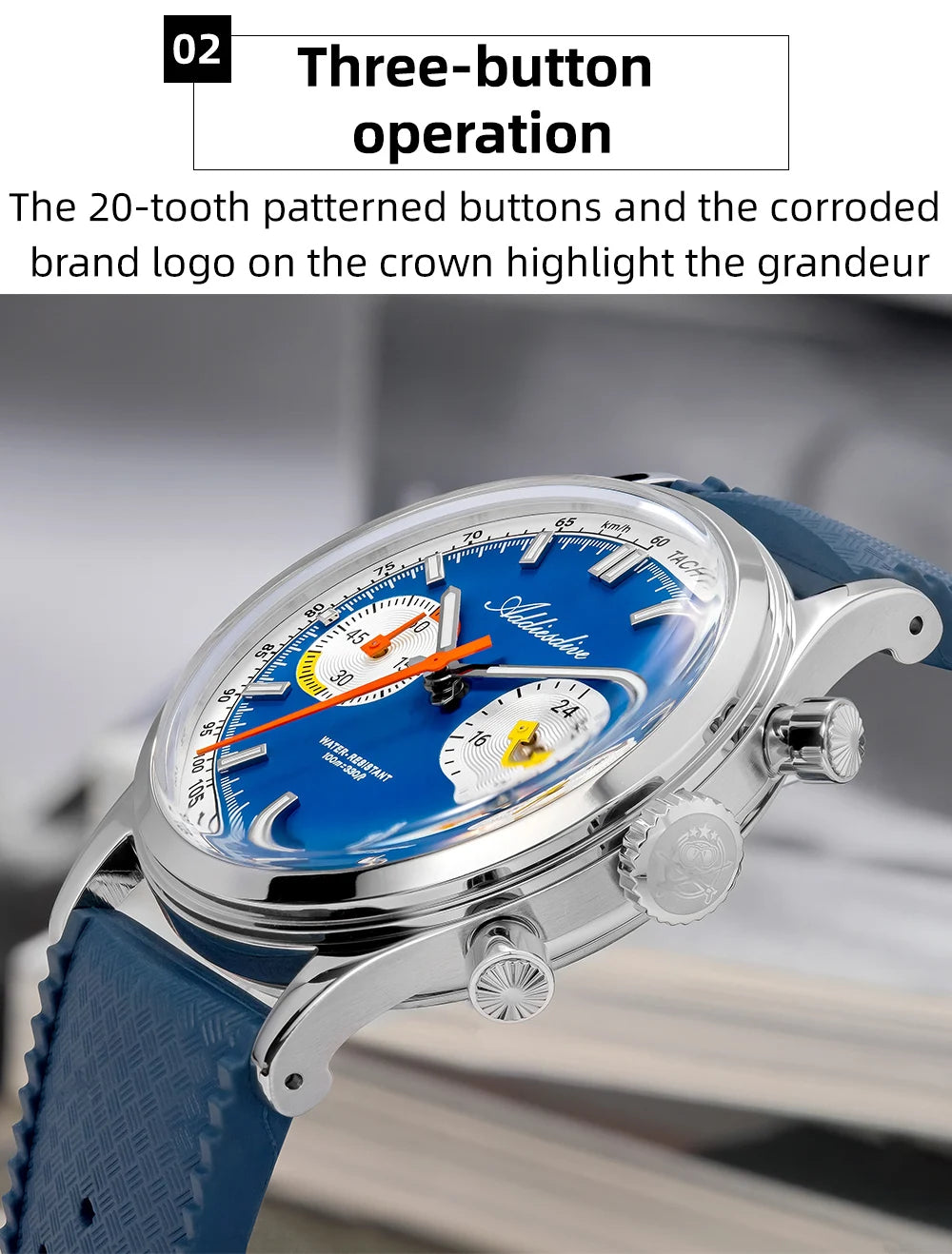 Herren-Chronograph mit VK64-Quarzwerk und Fluorkautschuk-Armband