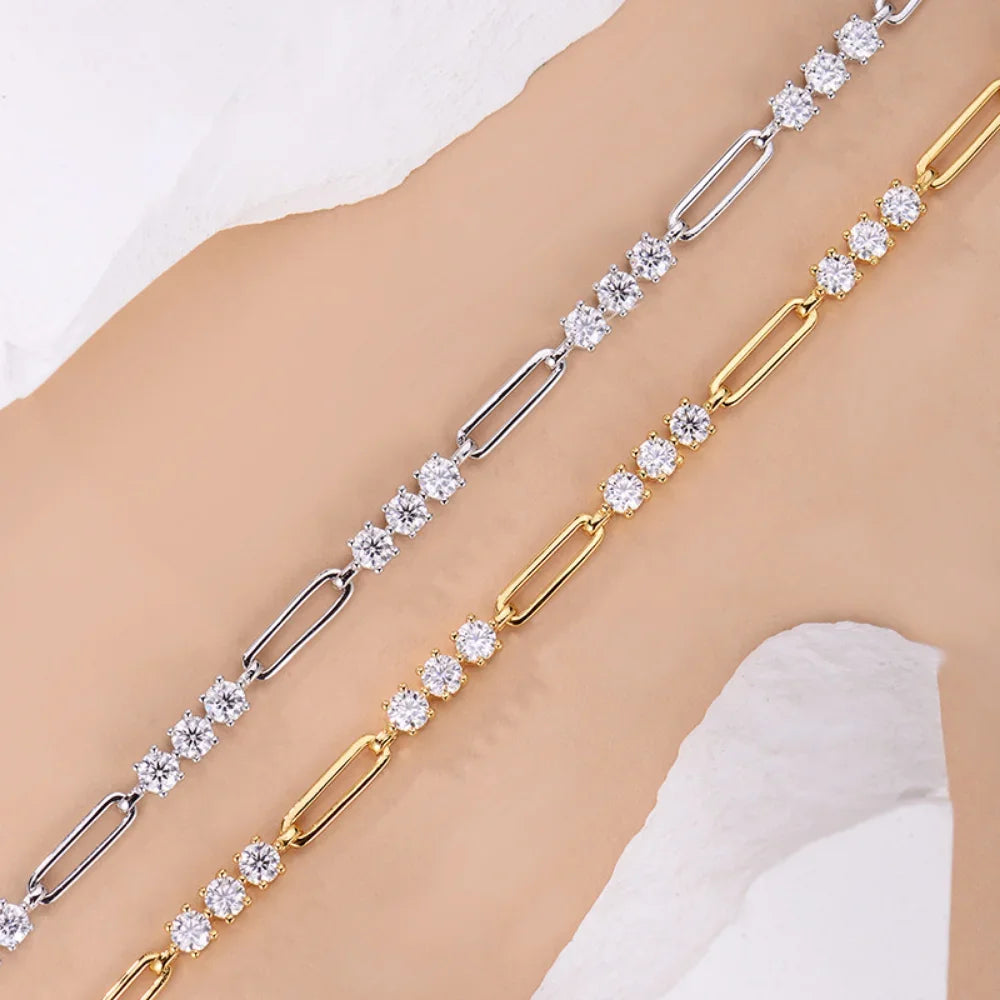Damen-Armband Paperclip-Design mit Moissanit