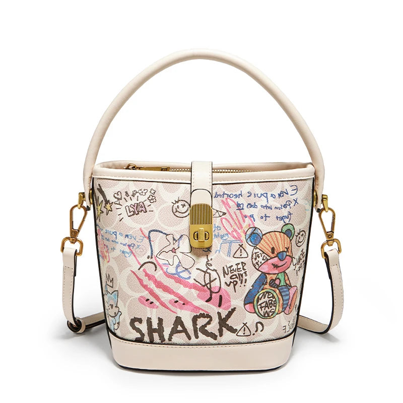 Lady Handbag Aus PU Leather Crossbody Bag Office Prints
