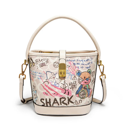 Lady Handbag Aus PU Leather Crossbody Bag Office Prints