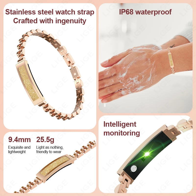 LIGE Frauen Kein Bildschirm Smartwatch Zink-legierung Bluetooth Verbunden APP Sport Smart Armband Band Herzfrequenz Schlaf Monitor Dame Geschenk