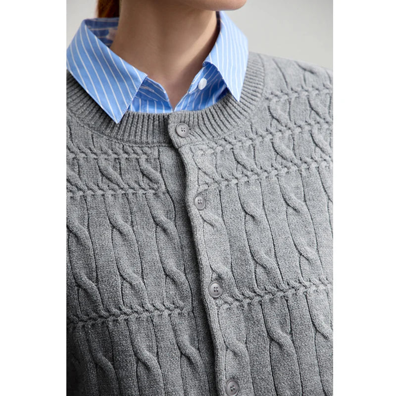 Damen-Strickjacke Rundhals gerade kurz Vintage elegant Winter