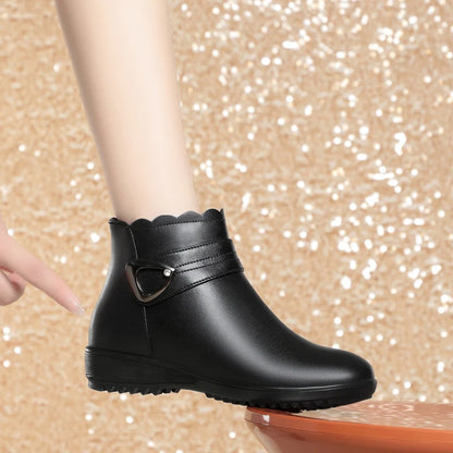 Damen Schneestiefel aus echtem Leder mit rutschfestem flachem Boden