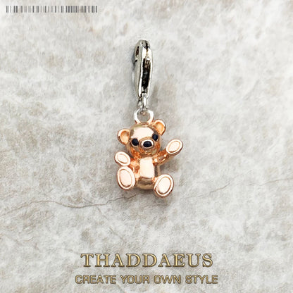 Teddybär-Charm-Anhänger aus 925er Sterlingsilber in Roségold, einzeln an Öse