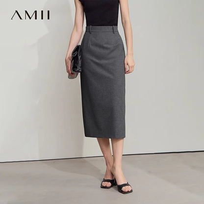Damen Midi Rock im minimalistischen Stil mit elegantem Schlitz hinten